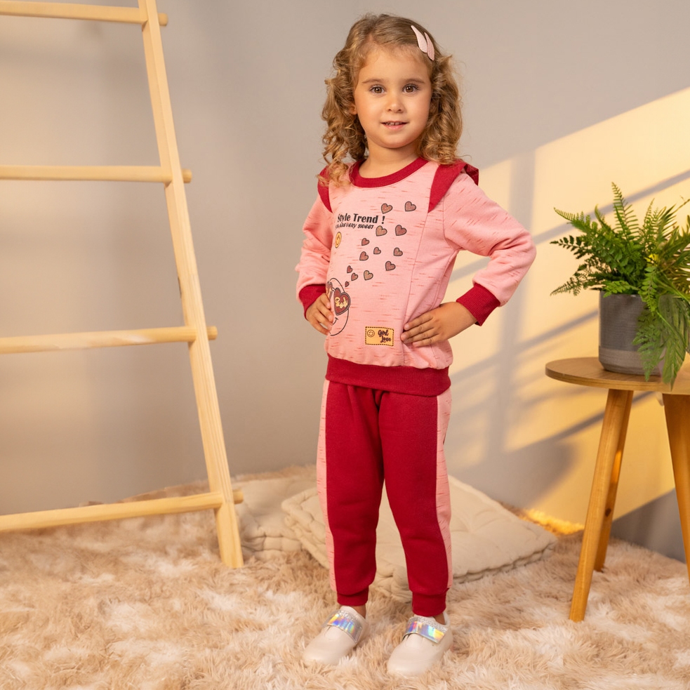CONJUNTO INFANTIL MOLETOM MENINA CASACO S/ CAPUZ + CALÇA TAM 1 A 8 -STYLE TREND - TRAVA LÍNGUA