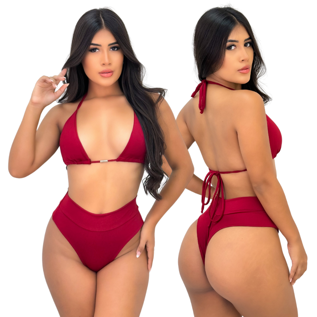 Biquíni Cortininha Com Bojo Calcinha Cintura Alta Semi Fio Biquini Feminino Hot Pants