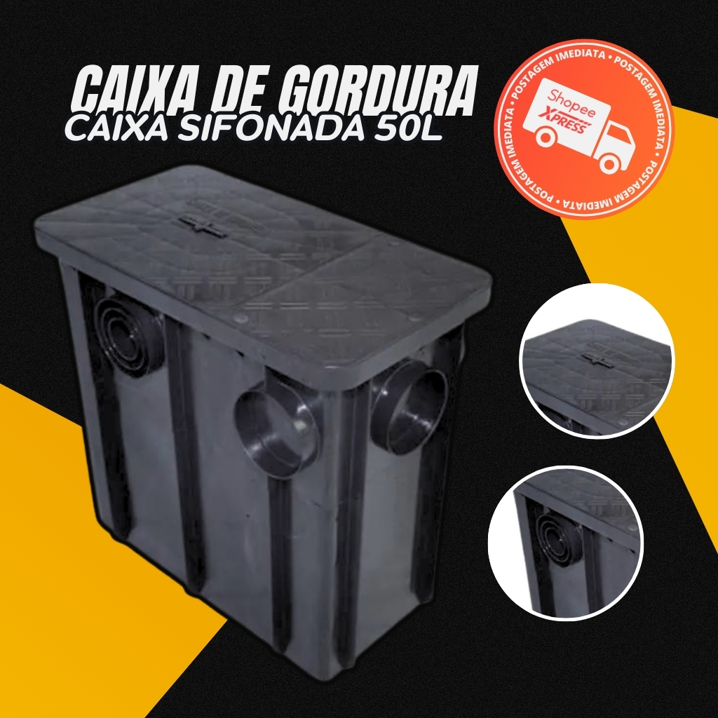 Caixa De Gordura Sifonada Grande 50L Mallton Coletora Com Cesto Suporta 2 Cozinhas em Oferta na Shopee