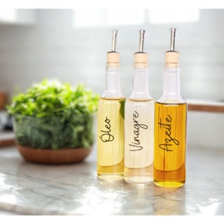 Kit 3 Galheteiro de Vidro Porta Azeite e Vinagre com Bico Dosador c/ Etiquetas Lindas em Oferta na Shopee