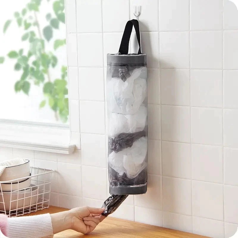 1/2/3/5 PCS Suporte para saco de plástico, sacos de lixo de malha pendurados, dobrável, organizador de lixo dobráve