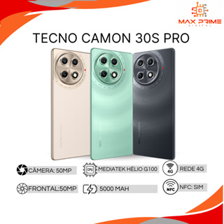 Tecno Camon 30S PRO 4G, 256GB/8GB RAM, Processador Mediatek Hélio G100, 50MP Câmera Principal e traseira, Versão Global em Oferta na Shopee