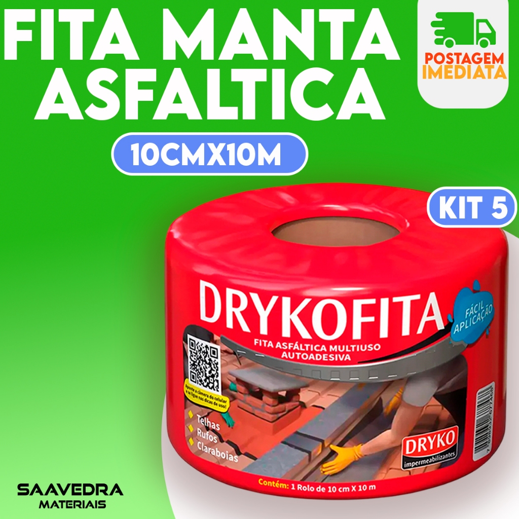 Kit 5 Fita Manta Asfáltica Aluminizada 10cmx10m Multiuso Vedatudo