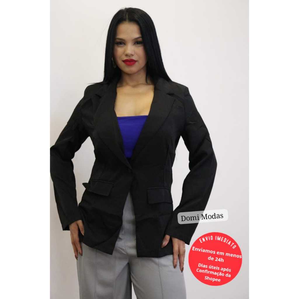 Domi Modas Blazer Alfaiataria femenino max casaco com botao, acinturado com Bolso 6407