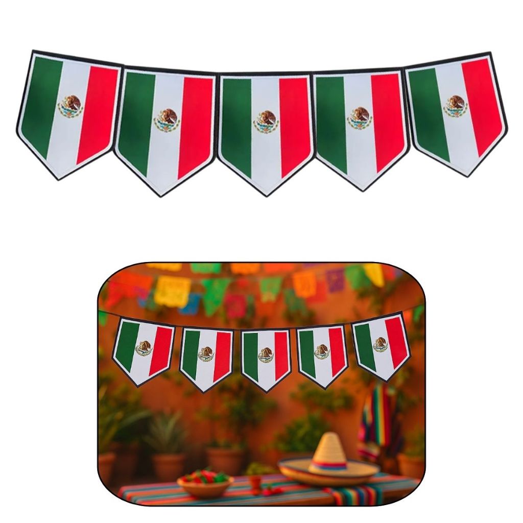 Faixa Decorativa Bandeirinhas País México Festas - 8m x 18cm
