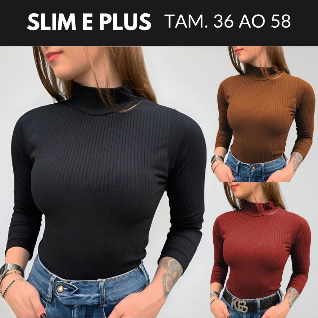 Blusa Manga Longa Blusa Gola Alta Cacharrel Feminino Blusa de Frio Feminina Segunda Pele Canelada