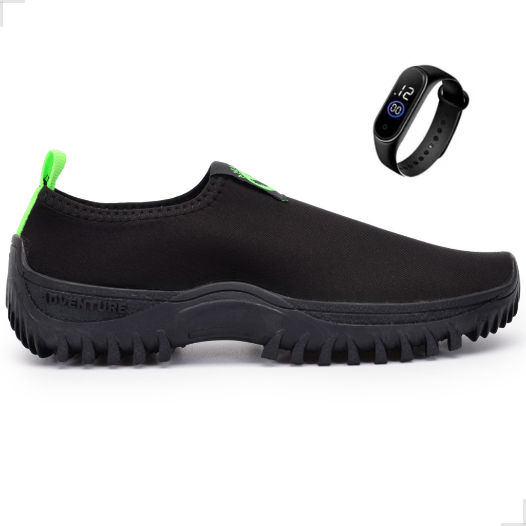 Sapatilha Aquática Neoprene Masculina e Feminina Náutica Praia Tenis Hibrido Flexivel + Relógio