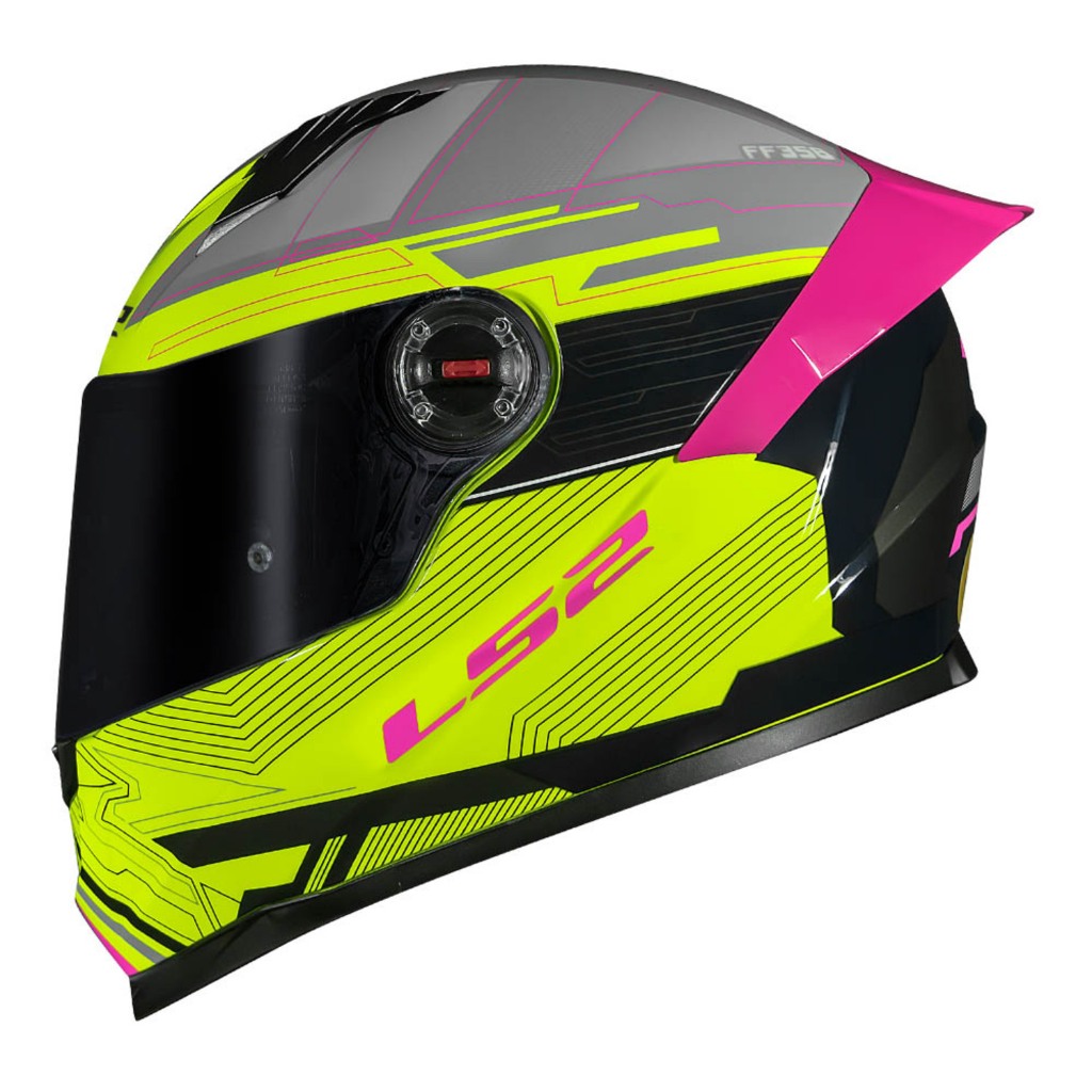 Capacete LS2 FF358 S Digital Preto Amarelo Rosa Com Spoiler  Produto acompanha apenas a viseira Cristal - Foto meramente