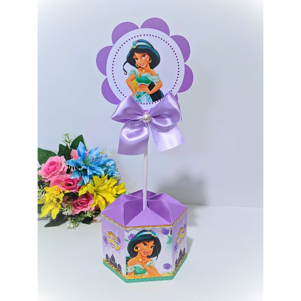 Centro de mesa Princesa Jasmine  Aladin | Arranjo de mesa | Enfeite de mesa | Cachepô | Lembrancinha | Festa Infantil |