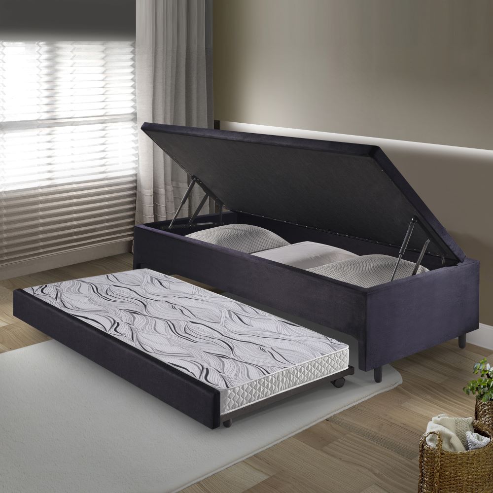 Bicama Box Baú Viúvo 120x203 com Colchão Auxiliar Ecoflex