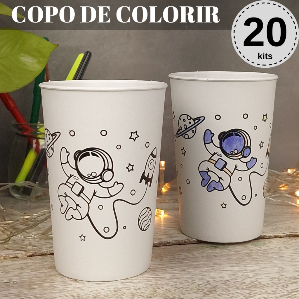 Copo de Colorir Astronauta Foguete Espaço Lembrancinha Aniversário Para Crianças Divertido Educativo em Oferta na Shopee
