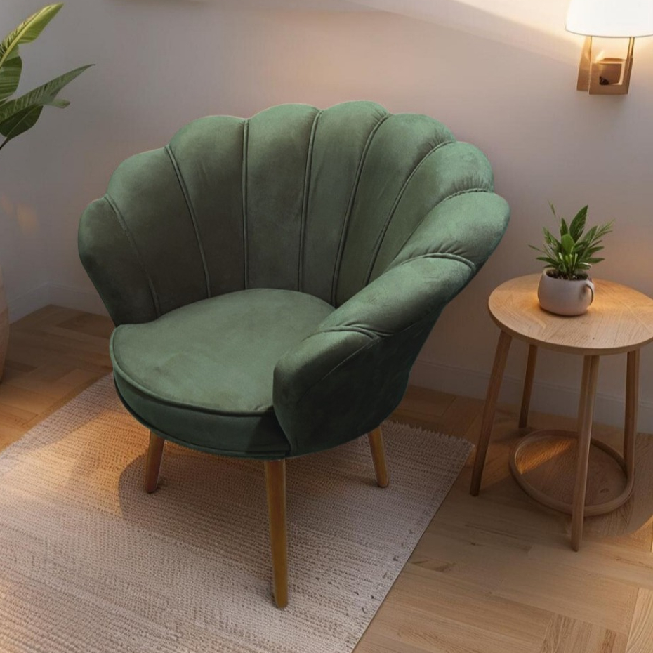 Poltrona Decorativa Pétala Lotus Veludo Recepção Pés Palito