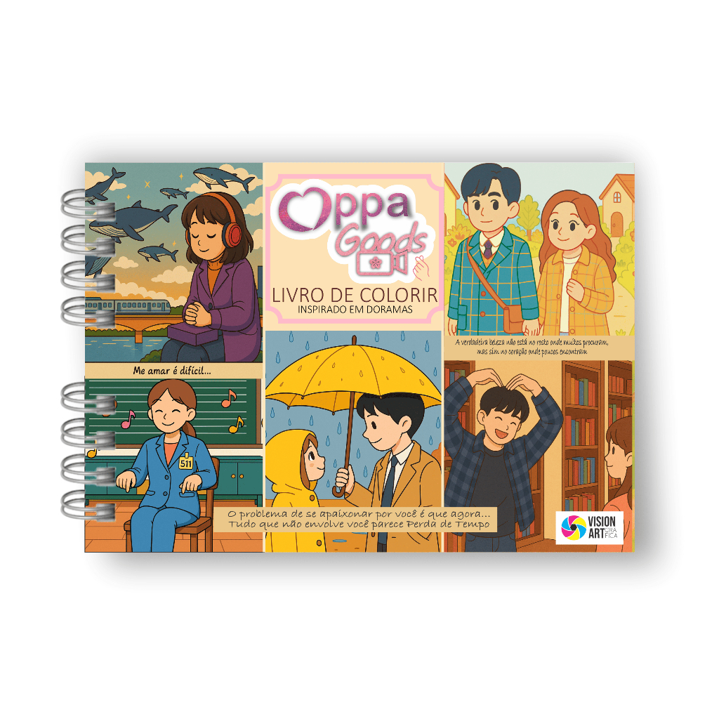 Livro de Colorir - Oppa Goods - Cenas de Doramas - Capa Dura - Holográfica - 50 folhas - Caderno