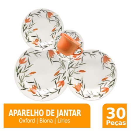 Aparelho de Jantar/Chá Oxford | Biona Donna Lírios, 30 Peças, Rosa em Oferta na Shopee