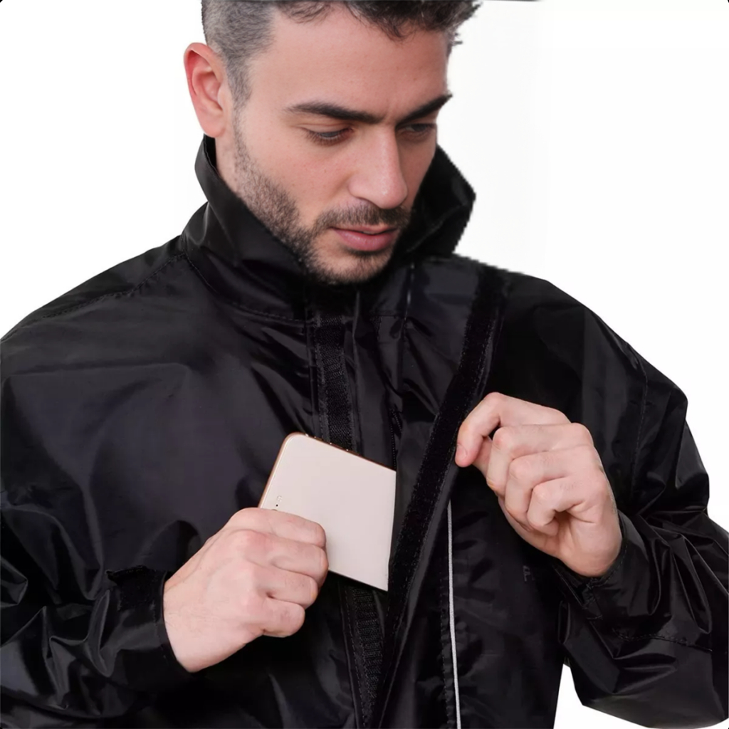 Capa Chuva Motoqueiro Nylon Impermeavel Pioneira Storm Nylon Com Zíper Velcro e Refletivo