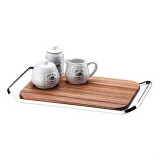 Bandeja Servir Café Manhã Decorativa Madeira Aço Luxo Future em Oferta na Shopee