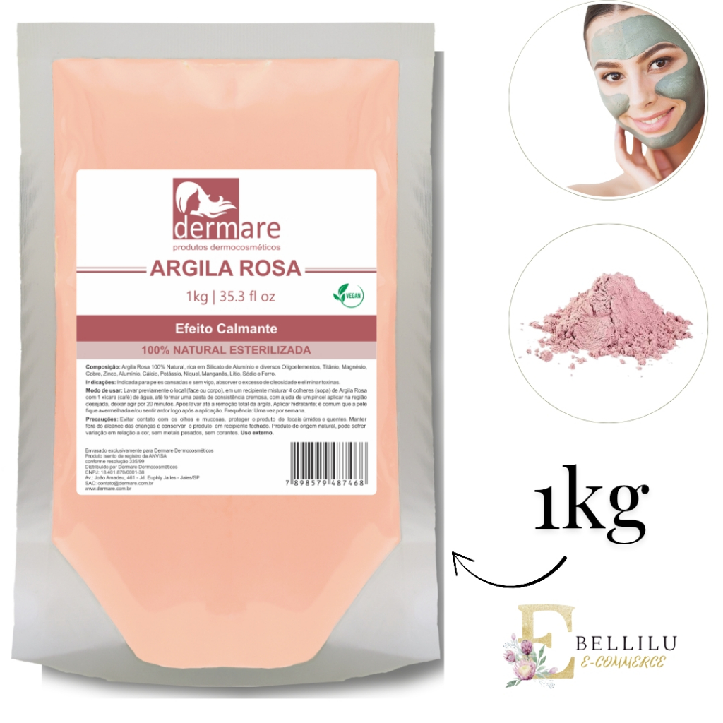 Argila Rosa Facial e Corporal Dermare - 1kg