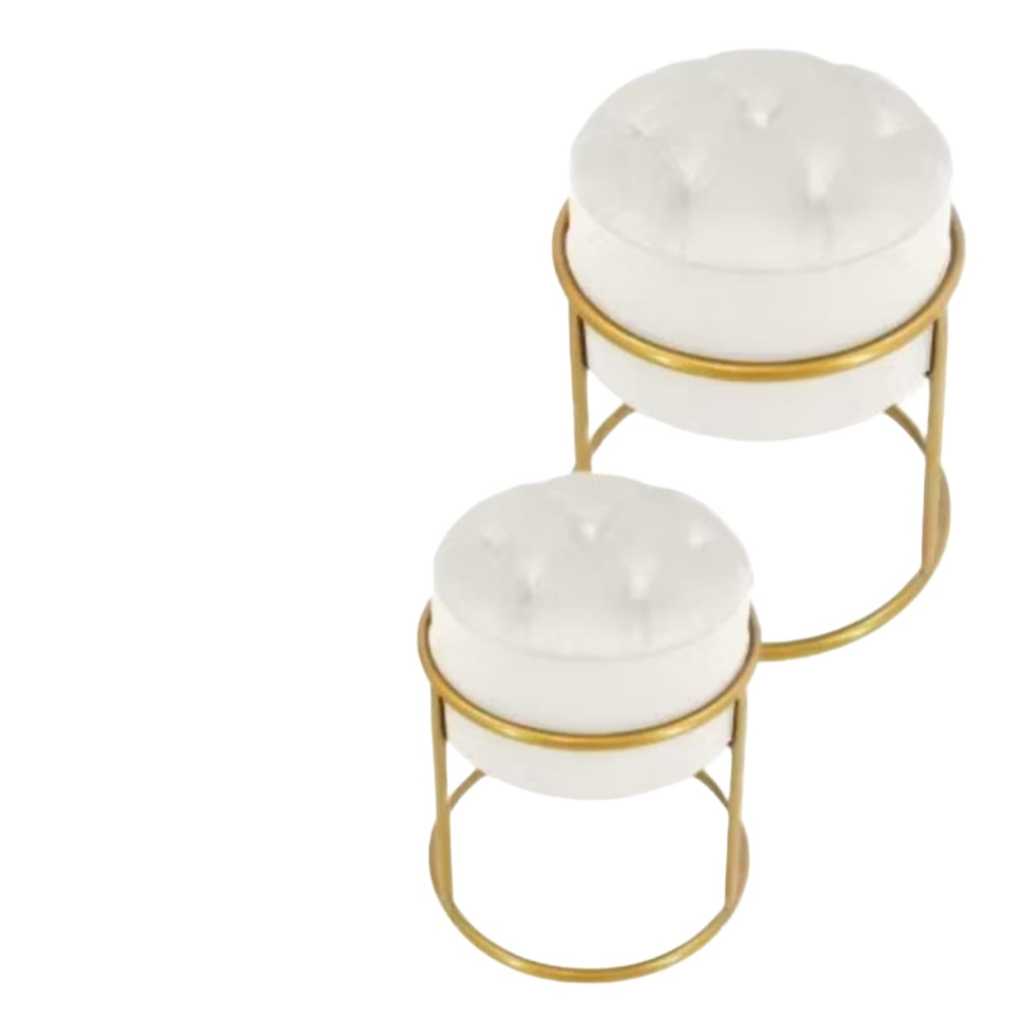 kit com 2 Puffs Redondo Ferro Argola tubo aço Pintura Eletrostática Tecido Veludo