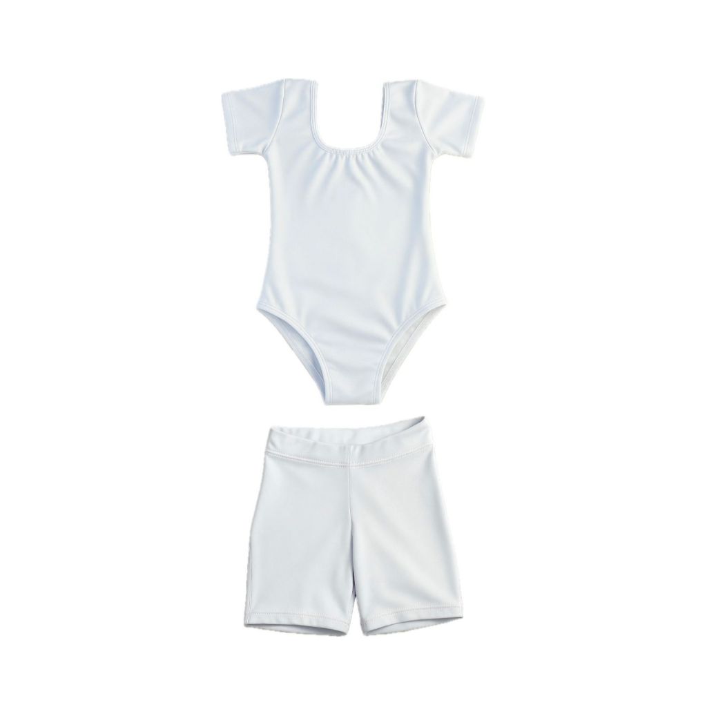 Kit 2 Peças Para Ballet ou Dia a Dia (Infantil e Juvenil) - Shorts e Collant - BRANCO ou AZUL BEBÊ