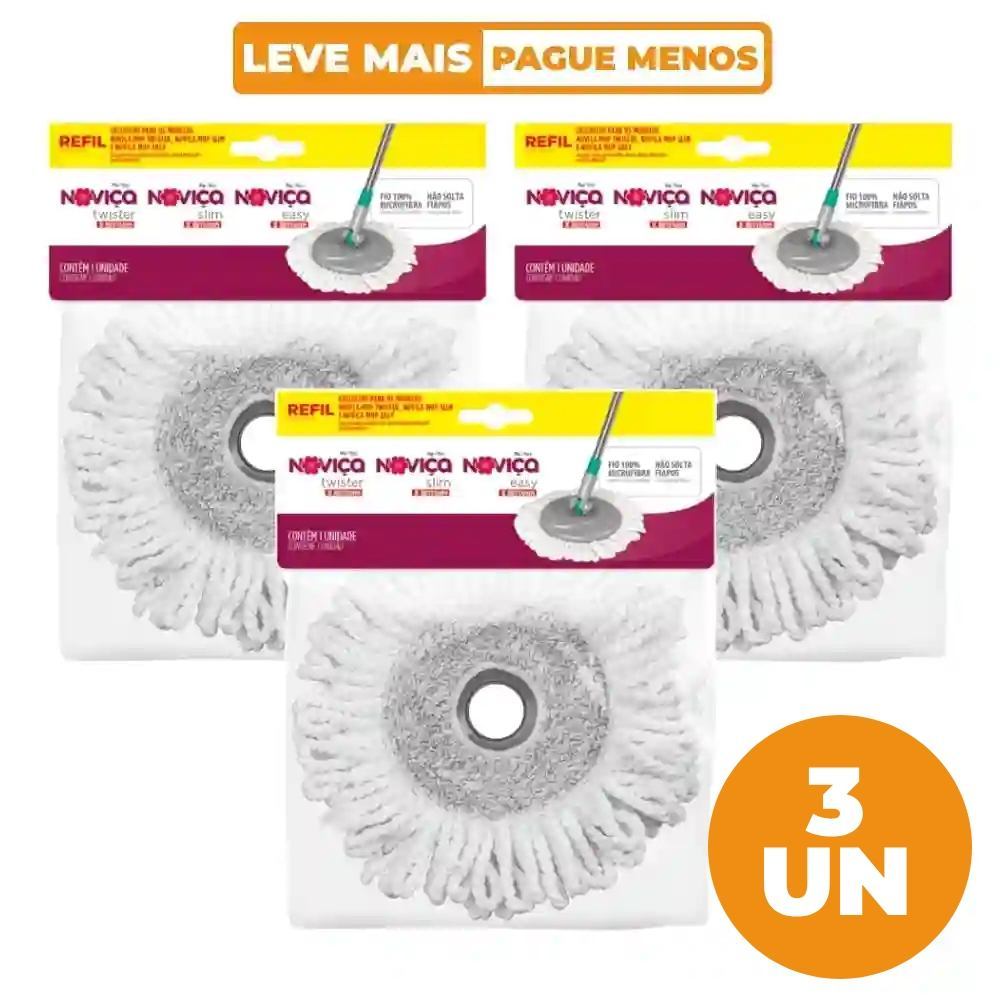 Kit 3 Refil Mop Twister/Slim/Easy Noviça Bettanin em Oferta na Shopee
