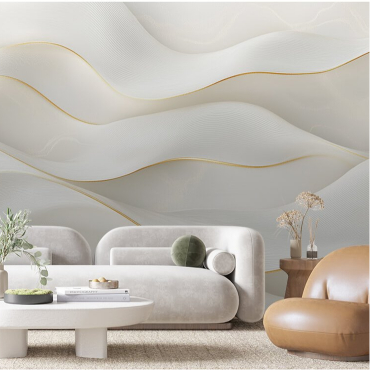 Papel De Parede 3D Ondulaçoes Branco neve Fio dourado Papel De Parede Para Sala Adesivo Lavavel