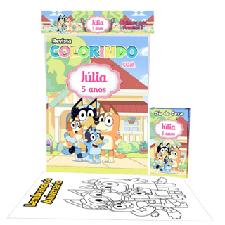 10 Kits Livrinho Revistinha Revista Livro de Colorir + Giz de Cera Personalizado Festa Bluey e Bingo em Oferta na Shopee