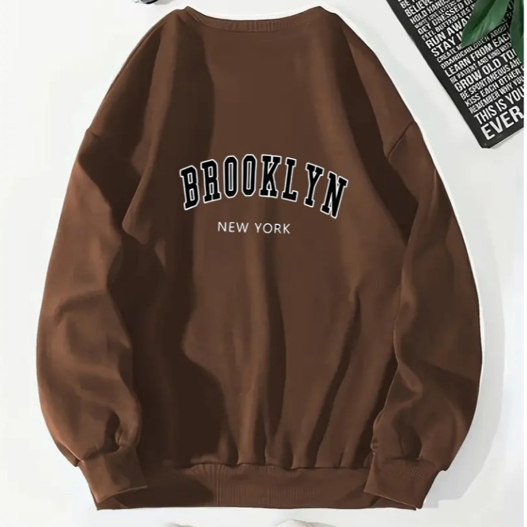 Moletom Careca Brooklyn Gola Redonda Blusa Frio Básico Casaco Feminino Masculino Flanelado Algodão