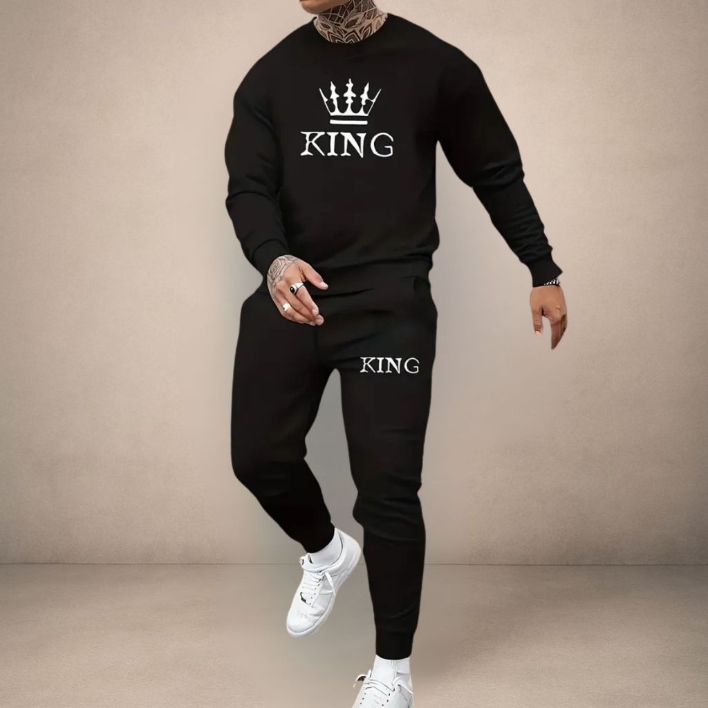 Conjunto Moletom Calça E Blusa De Frio Gola Redonda Masculino King Estilo Urbano Confortável