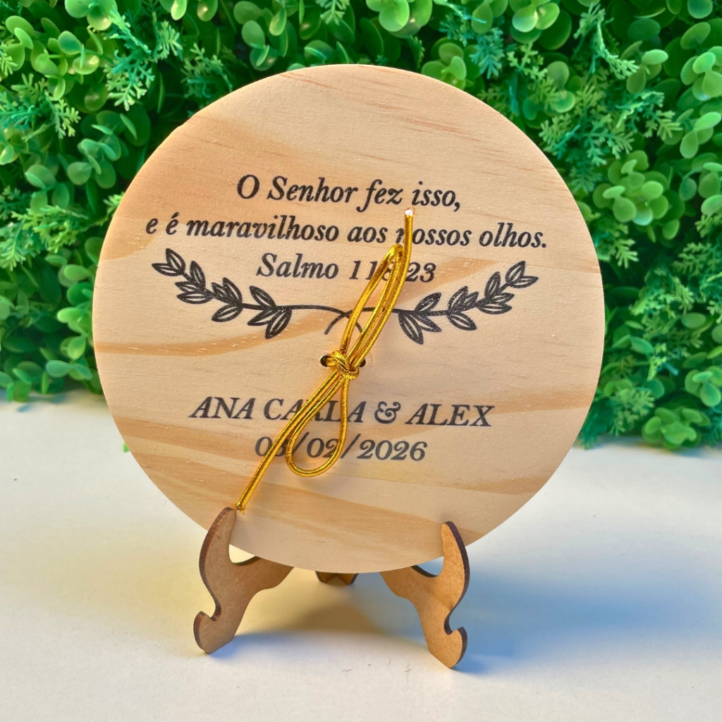 Porta Aliança Rústico Personalizado em Madeira Pinus – Nomes  | Envio Rápido 24h