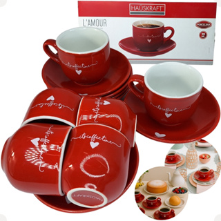Jogo com 6 Xícaras de Porcelana E Pires Chá Café L'amour Vermelha 90ml Lamour da Hauskraft 12 Peças. em Oferta na Shopee