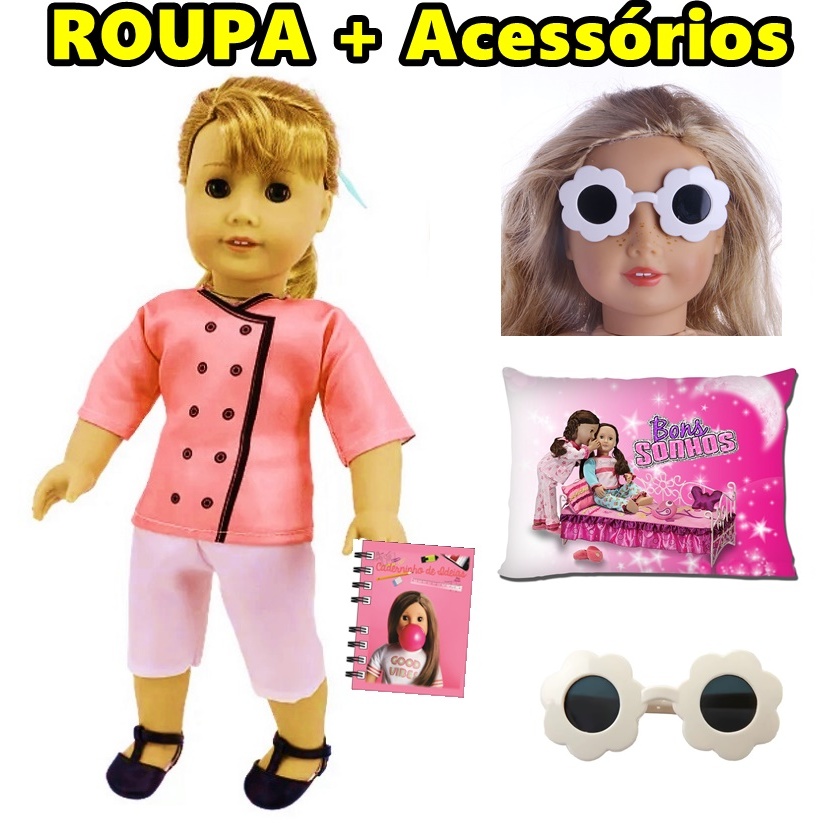 SUPER KIT Roupa Com Acessórios P/ Boneca American Girl Our Generation Bebê Reborn Baby Alive Adora Roupinha 18