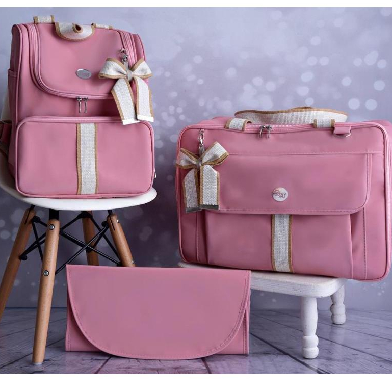 Kit 2 Bolsas 1 Trocador Saída Maternidade Mala Bebê Resistente Menino Menina Unissex