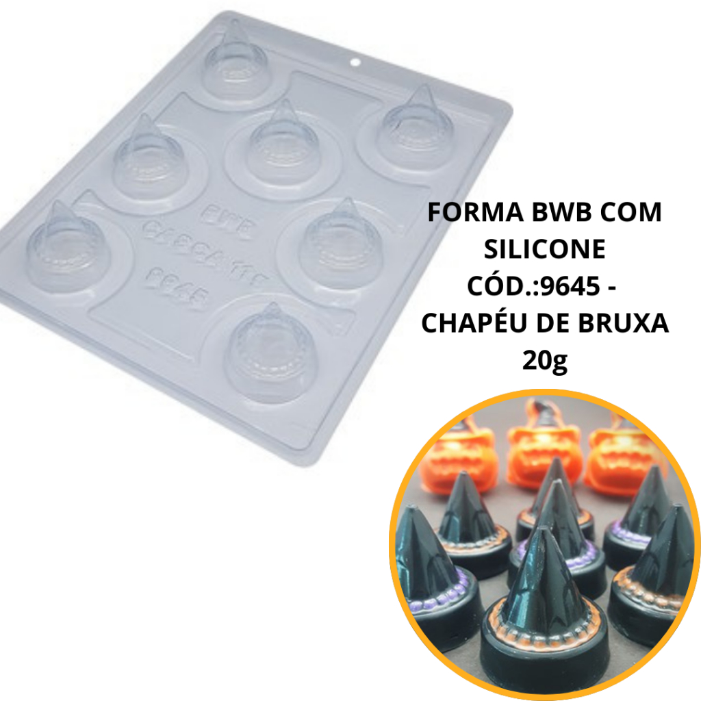 1~4 FORMA BWB COM SILICONE (3 PARTES) CÓD.:9645 - CHAPÉU DE BRUXA 20g. HALLOWEEN DIA DAS BRUXAS - Home & Living