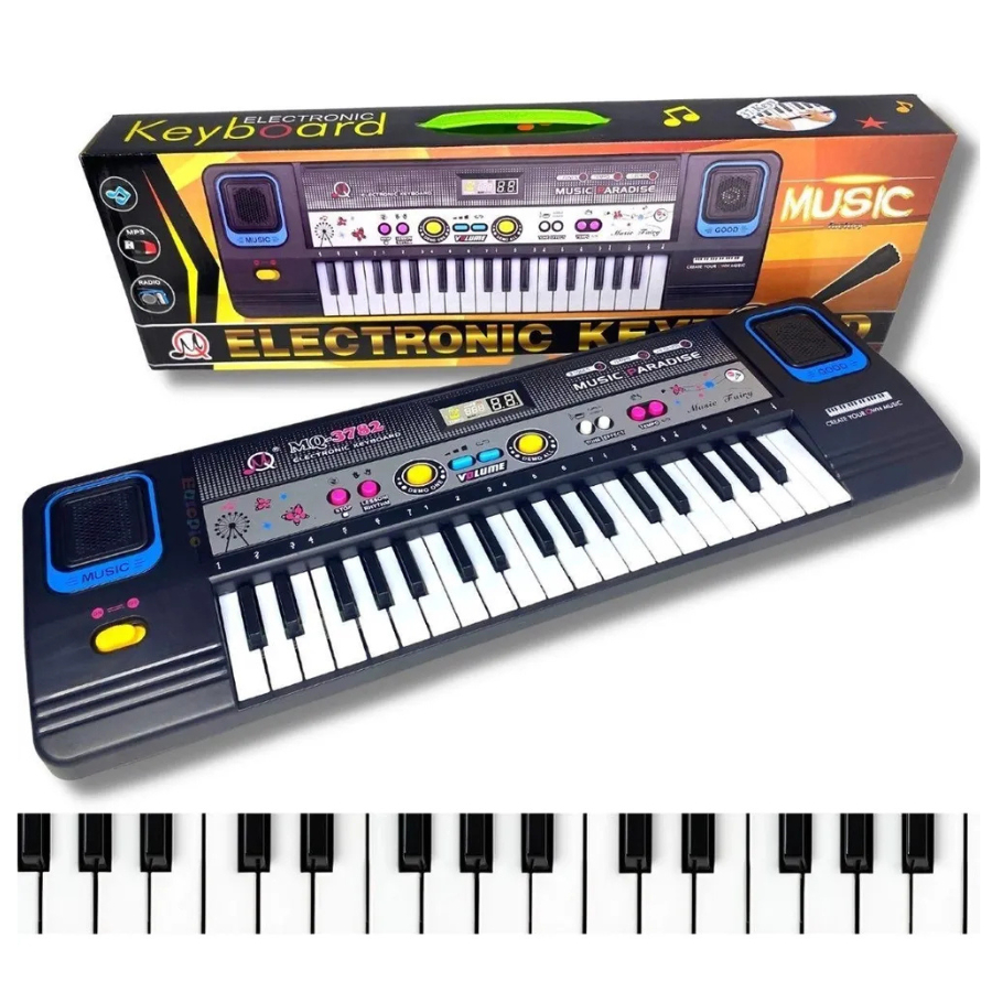 Brinquedo Teclado Piano C/ Microfone Fonte 37 Teclas Bivolt