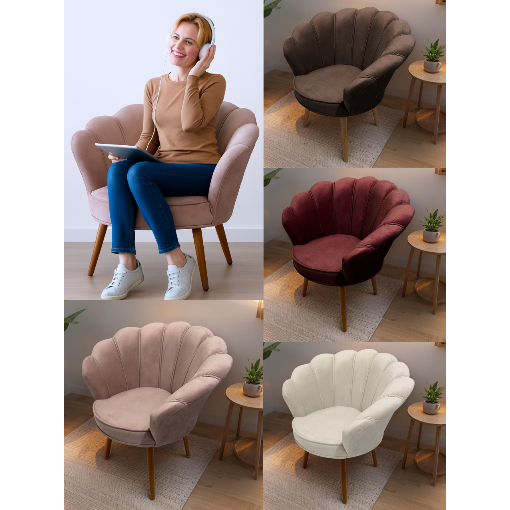 Poltrona Decorativa Pétala luxo Tecido Veludo Pés Palito Sala, quarto e recepção.