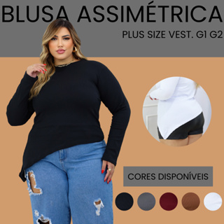 Blusa de frio Feminina Plus Size manga longa assimétrica  elegante Inverno Outono Malha em Ribana em Oferta na Shopee