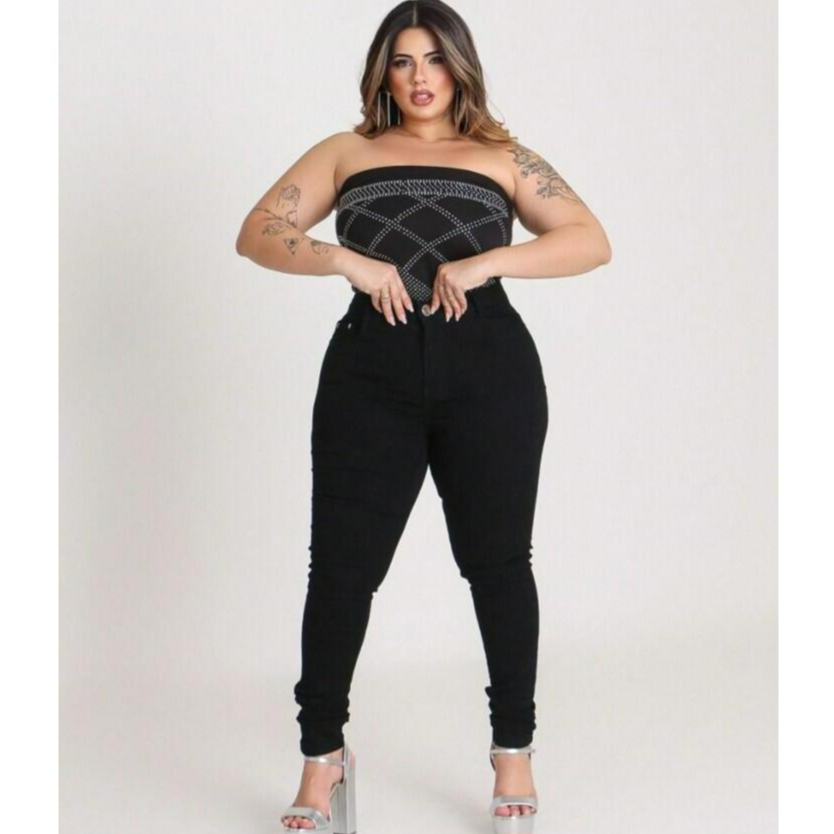 calças jeans femininas plus size cintura alta levanta bum bum em Oferta na Shopee
