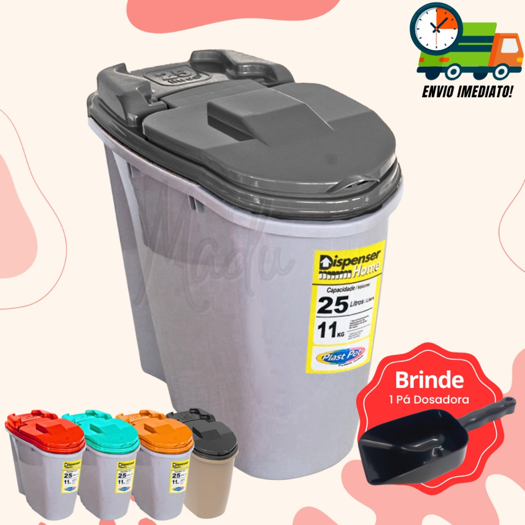 Pote Dispenser Porta Ração e Grãos 25 Litros 11 Kg Vedação Completa + Pá Dosadora Envio Imediato em Oferta na Shopee