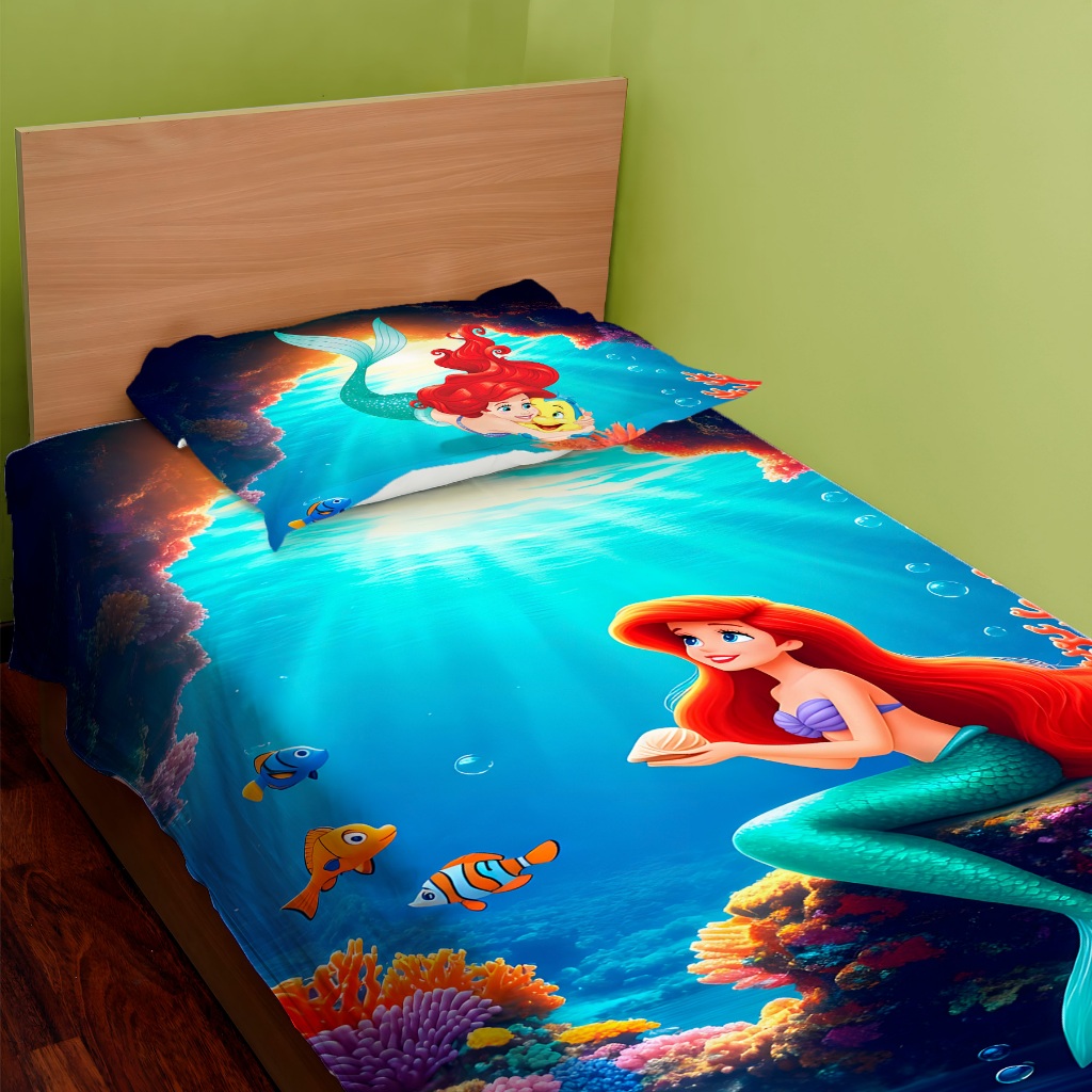 Jogo de Cama Infantil A Pequena Sereia – Solteiro | Encanto e Magia no Fundo do Mar em Oferta na Shopee