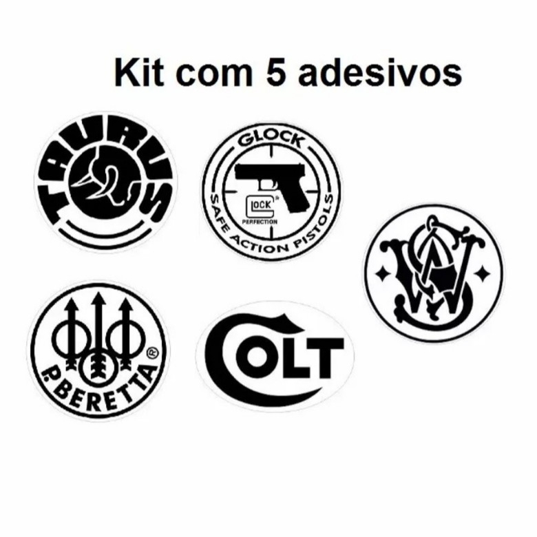 Adesivos Glock Beretta Colt Taurus Smith Wesson Branco 5 Unidades 9cm