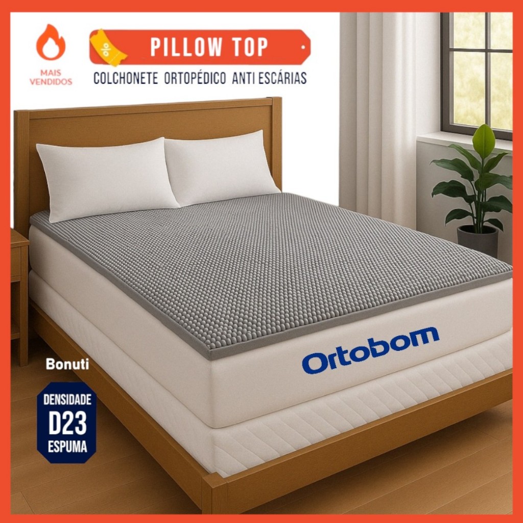 Colchão Pillow Top Ortobom Casal 190x130x4cm Colchonete Casca de Ovo d20 anti escarias ortopedico