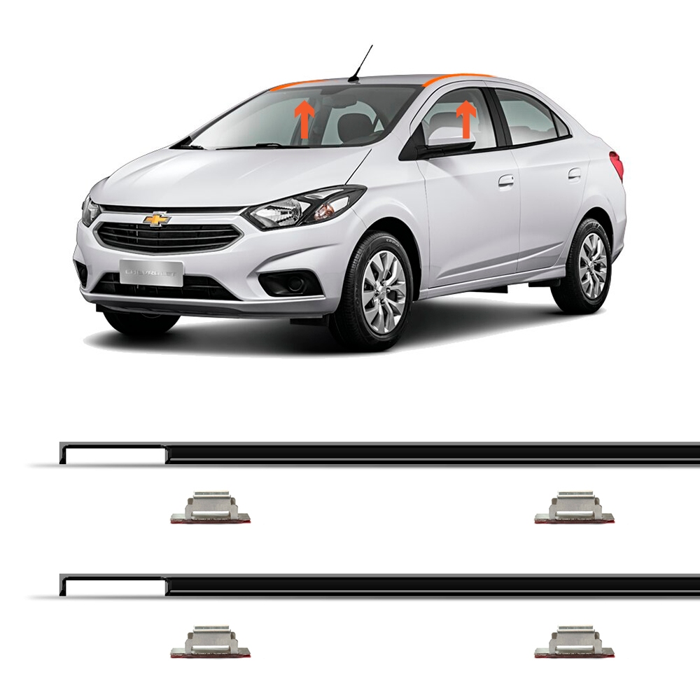 Par Friso Borracha Canaleta De Teto Com Grampos de Fixação Chevrolet Prisma 2013 a 2020