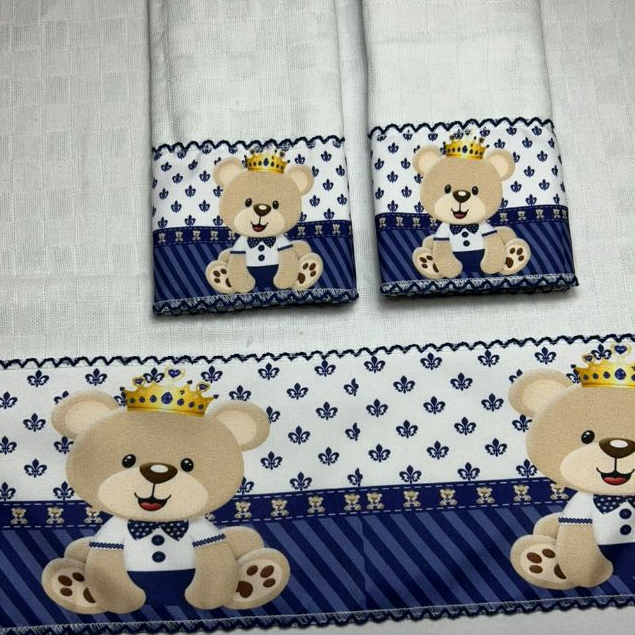 Kit 3 Fraldas Bebê 1 Ombro 70x70 e 2 Boca 32x32 com Barra Sublimada e Bico Picueta em Oferta na Shopee