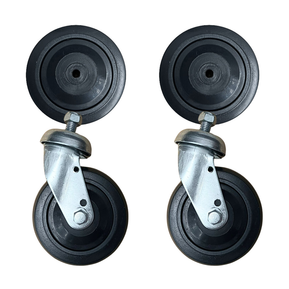 Kit 2 Rodizio 512 + 2 Roda 512, 5 Polegadas Garfo Espiga Giratório Carrinho Supermercado PVC Rolamento Central Cinza