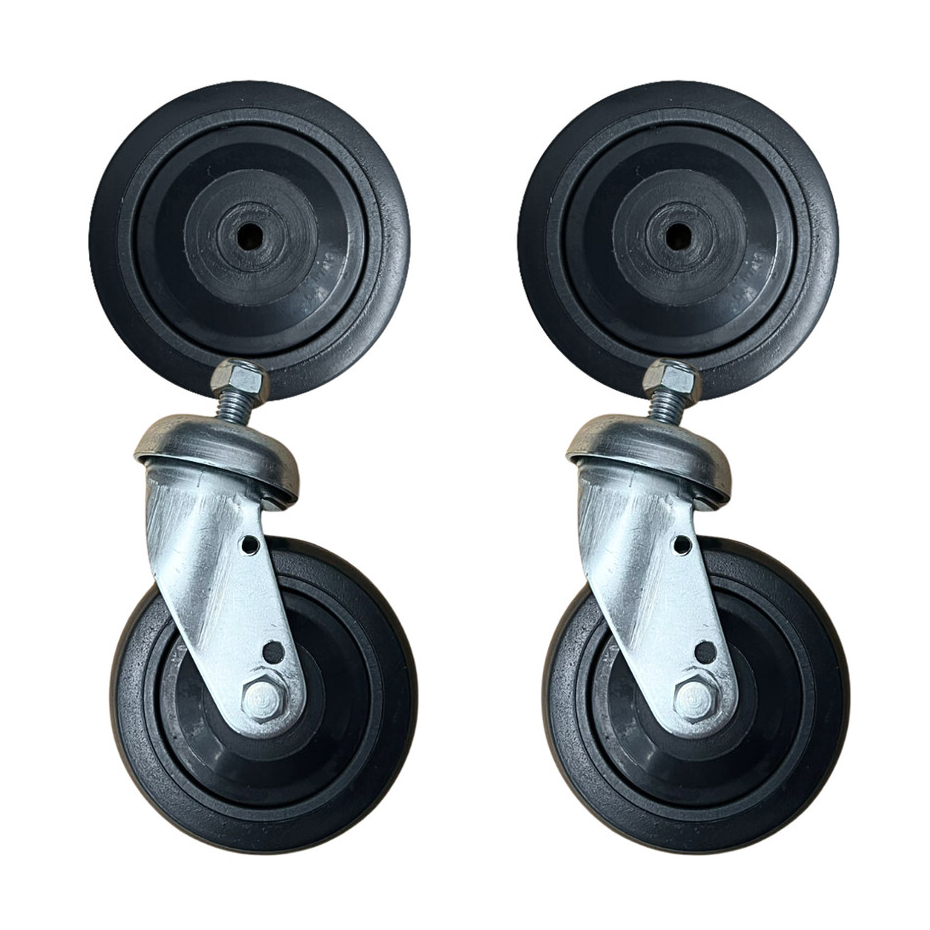 Kit 2 Rodizio 412 + 2 Roda 412 4 Polegadas Garfo Espiga Giratório Carrinho Supermercado PVC Rolamento Central Cinza