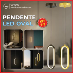 1-2 Luminária Pendente Led Oval Dourada e Preta de Luxo Moderna Luz Quente de Teto Bivolt