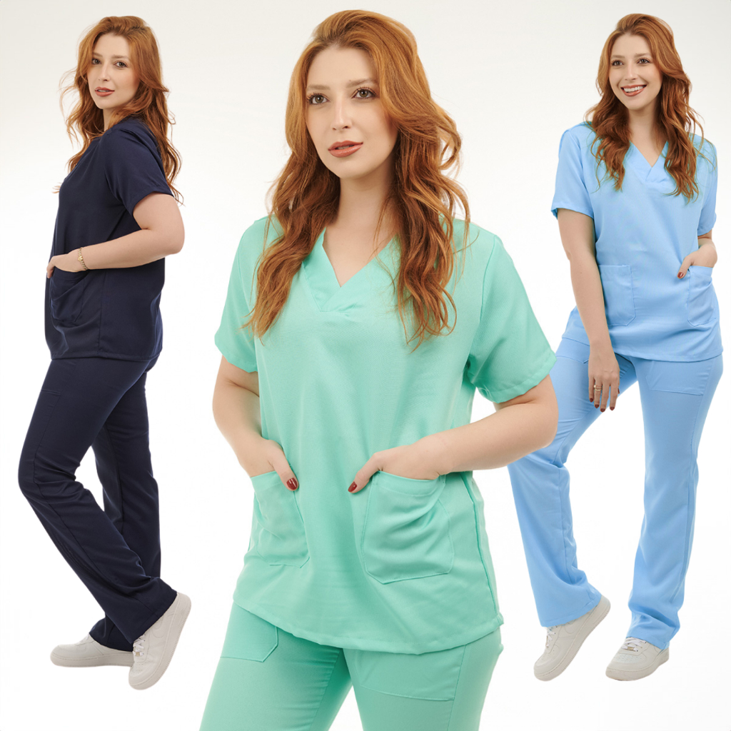 Conjunto Pijama Cirúrgico Em Gabardine Scrub Hospitalar Não Amassa Seca Rápido Feminino