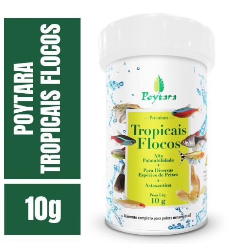 Ração Para Peixe Poytara Tropicais Flocos 10g - Para Peixes de Aquários de Água Doce