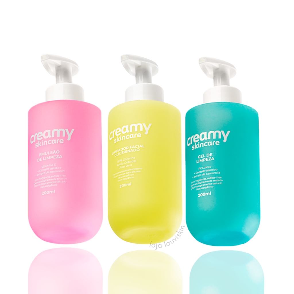 Creamy Gel e Emulsão de Limpeza Facial Limpador Glicerinado 180ml/200ml
