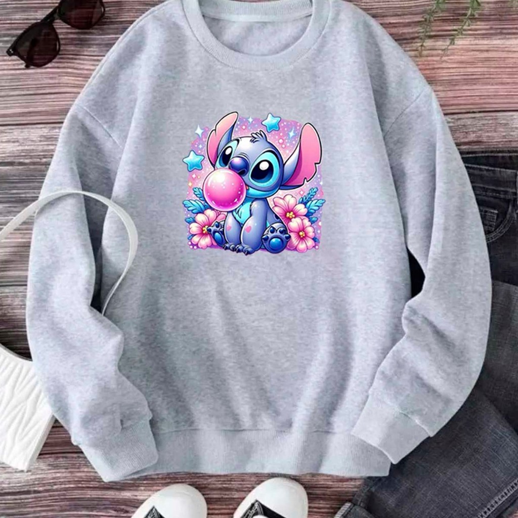 Moletom Careca Unissex Gola Redonda Lilo Stitch Bola De Chiclete Fofinho
